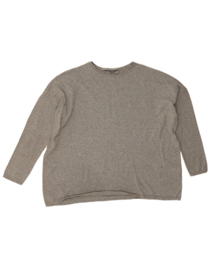 Zara Suéter feminino oversized com gola canoa Reino Unido 14 cinza médio manchado
