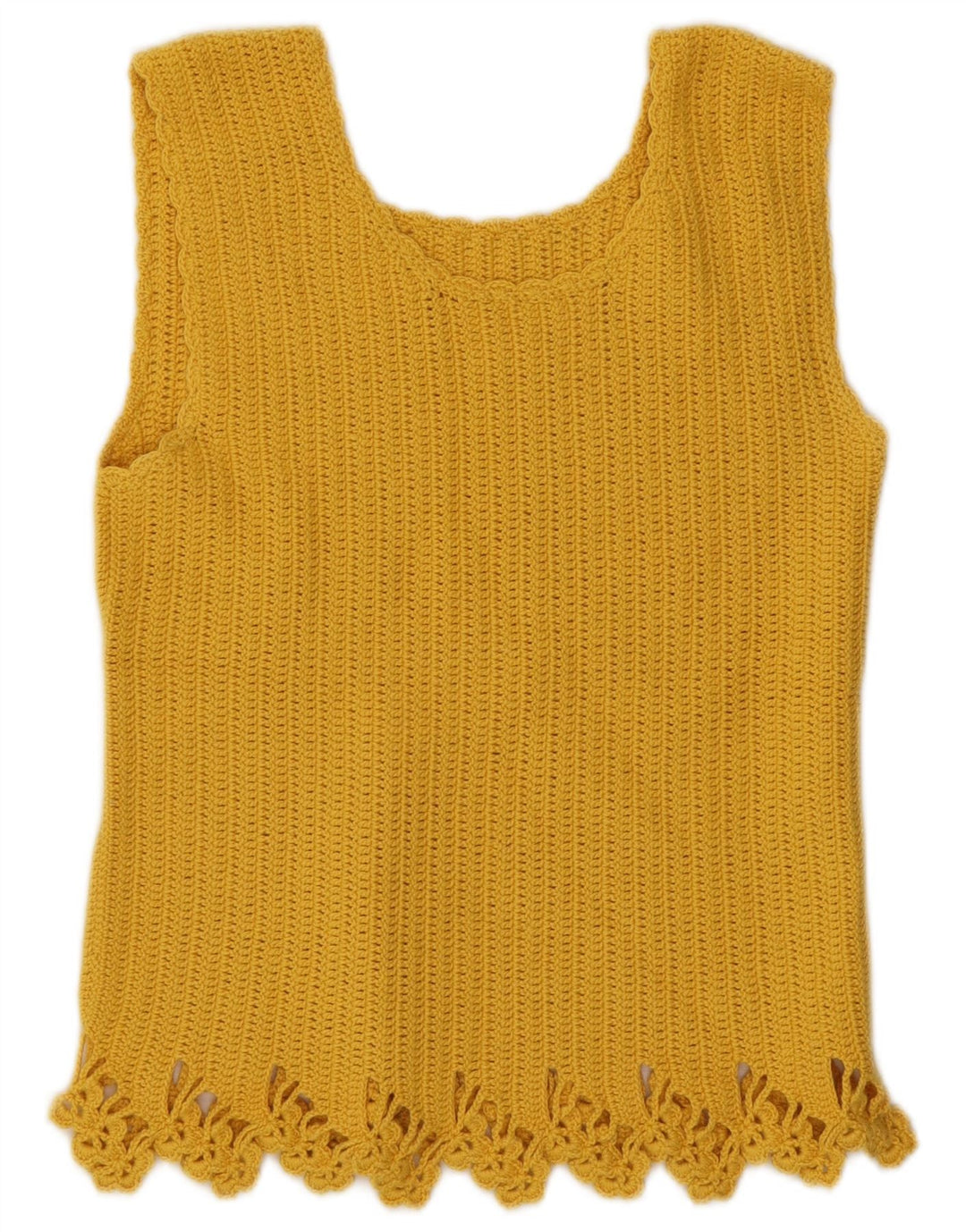 Colete de crochê feminino vintage UK 10 pequeno amarelo