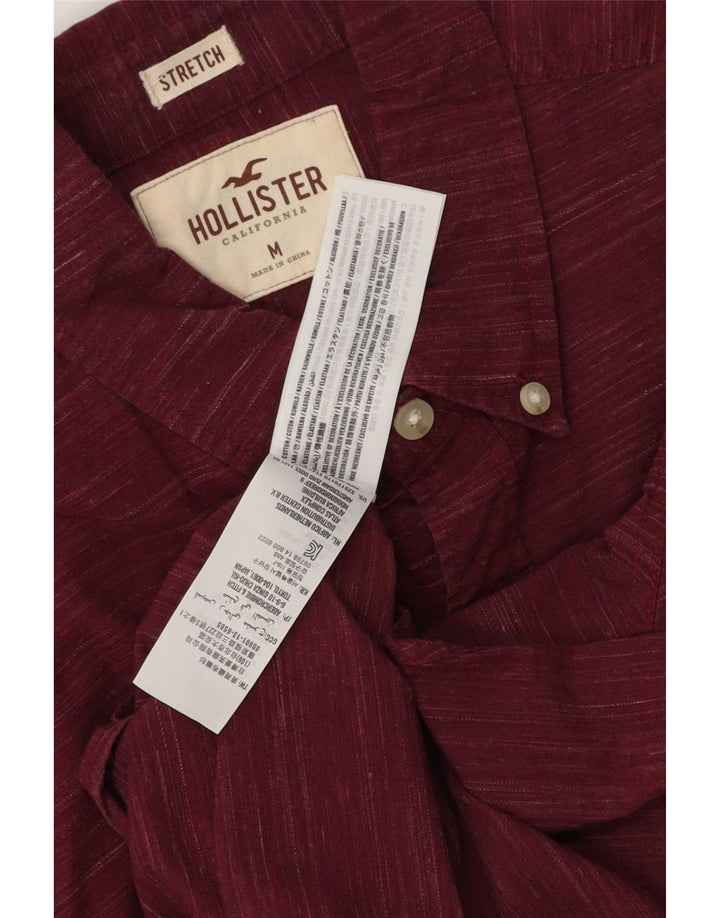 Camisa masculina Stretch Hollister de algodão manchado Borgonha médio