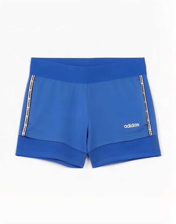Shorts esportivos gráficos femininos Adidas UK 8/10 pequeno azul colorblock algodão