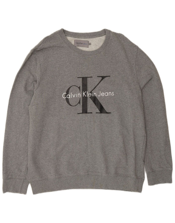 CALVIN KLEIN JEANS Suéter gráfico masculino 2XL algodão cinza