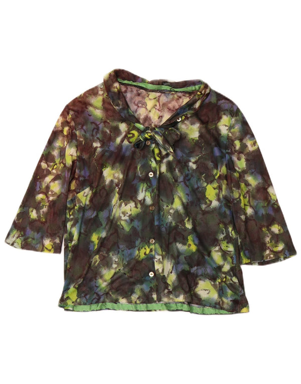 Blusa feminina vintage manga 3/4 Reino Unido 12 floral multicolorido médio