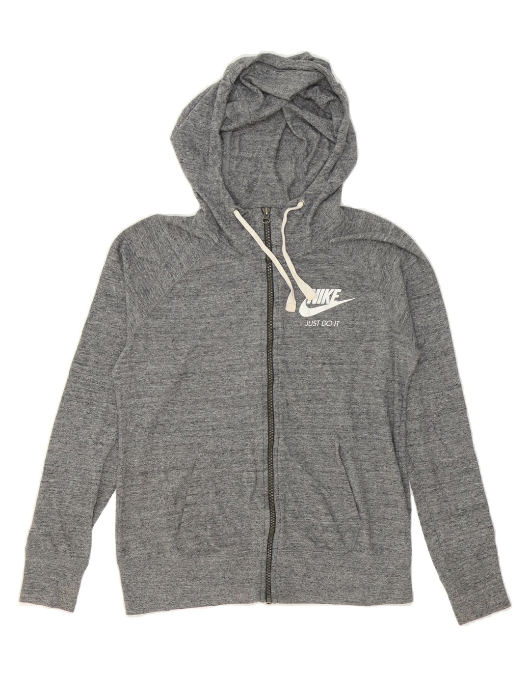 NIKE Womens Zip Hoodie Sweater UK 14 Medium Grey Flecked Cotton Vintage Nike and Second-Hand Nike from Messina Hembry 