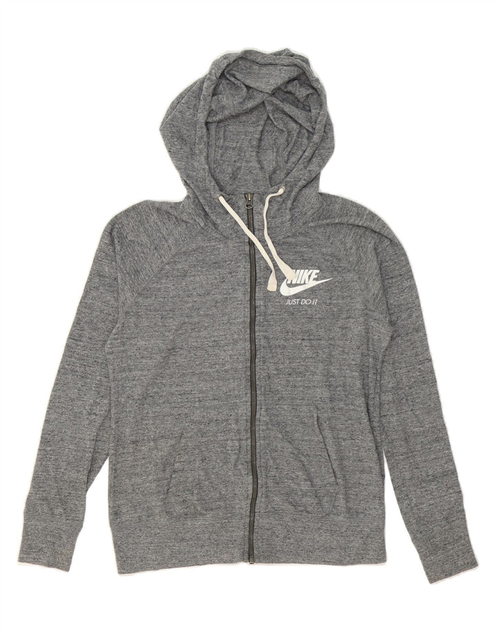 NIKE Womens Zip Hoodie Sweater UK 14 Medium Grey Flecked Cotton Vintage Nike and Second-Hand Nike from Messina Hembry 