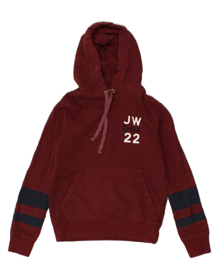 JACK WILLS Womens Graphic Hoodie Jumper UK 4 XS Burgundy Cotton Vintage Jack Wills and Second-Hand Jack Wills from Messina Hembry 