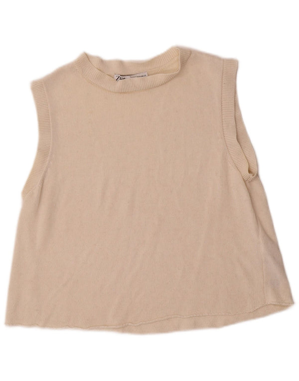 Zara Womens Vest Tank Top UK 10 Pequeno Bege Acrílico