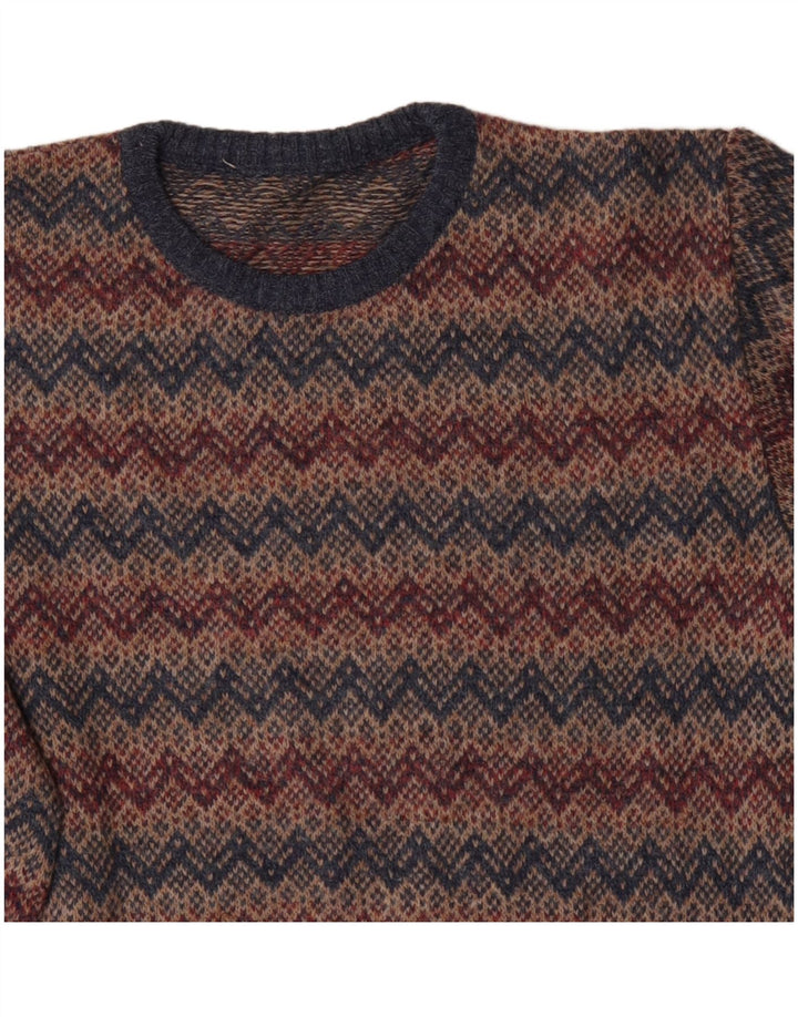 Suéter masculino VINTAGE com gola redonda, marrom médio, acrílico Chevron