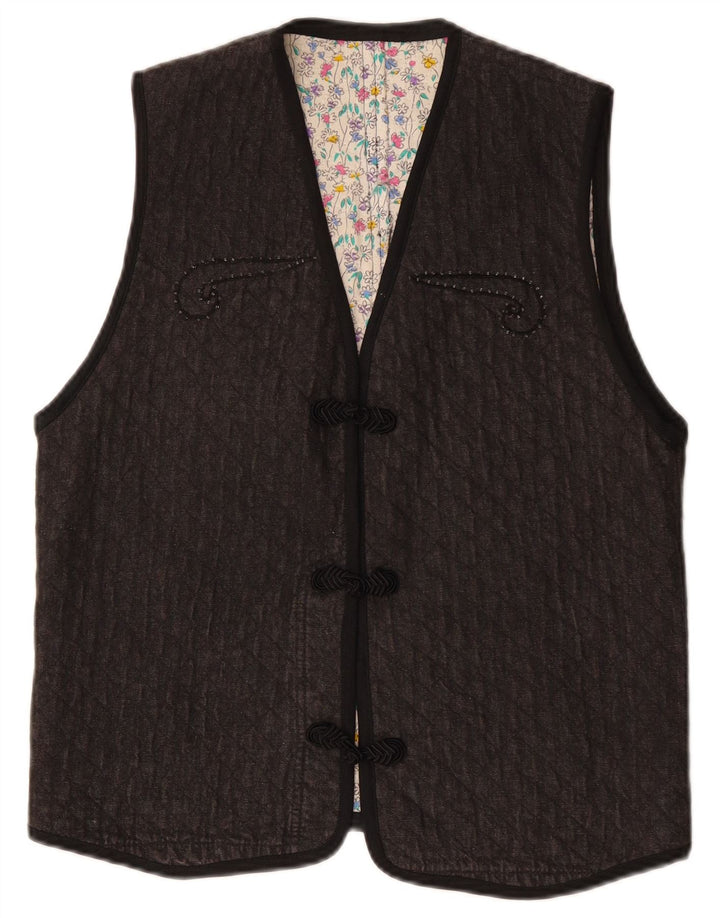 Colete feminino vintage UK 12 Paisley cinza médio