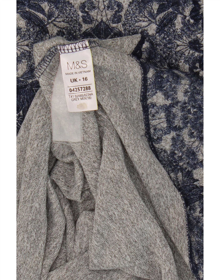 Top feminino Marks & Spencer manga 3/4 Reino Unido 16 grande azul floral poliéster