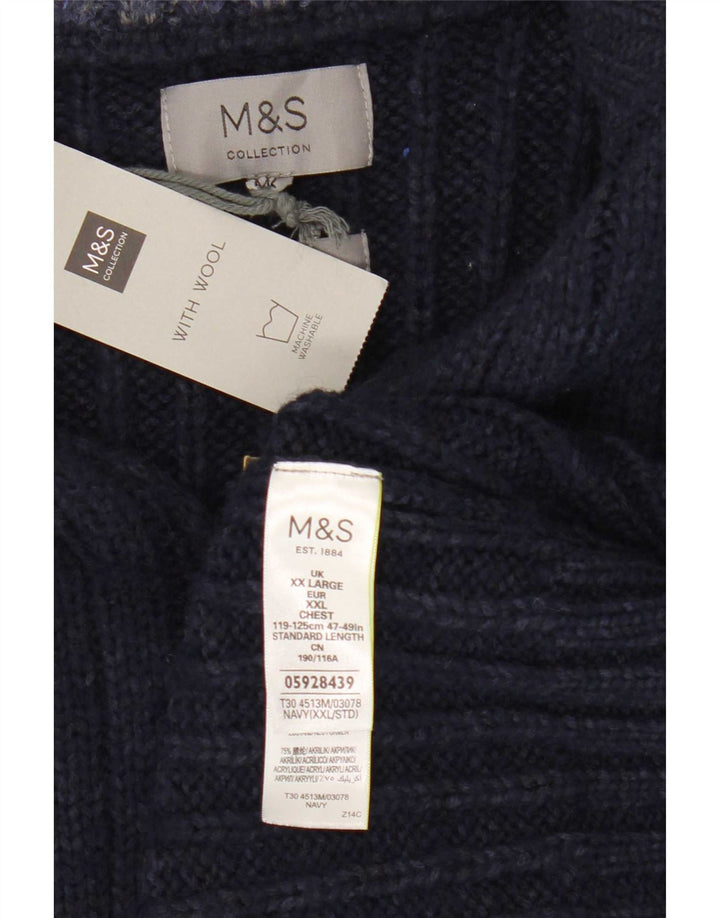 Suéter masculino Marks & Spencer com zíper e gola 2XL azul marinho acrílico
