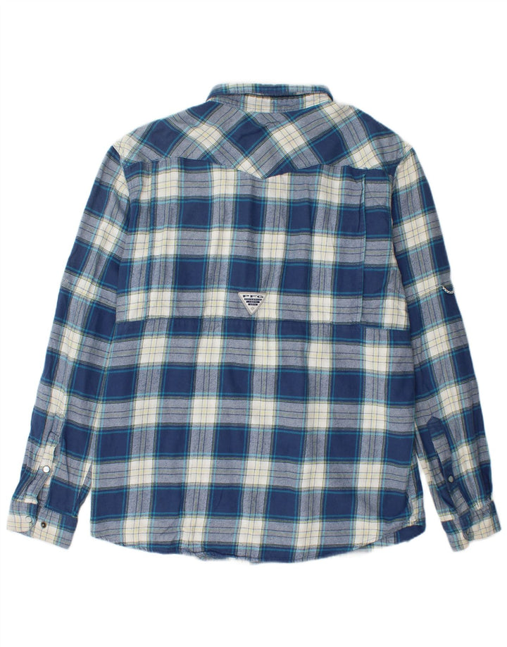 Camisa masculina de flanela Columbia grande algodão xadrez azul