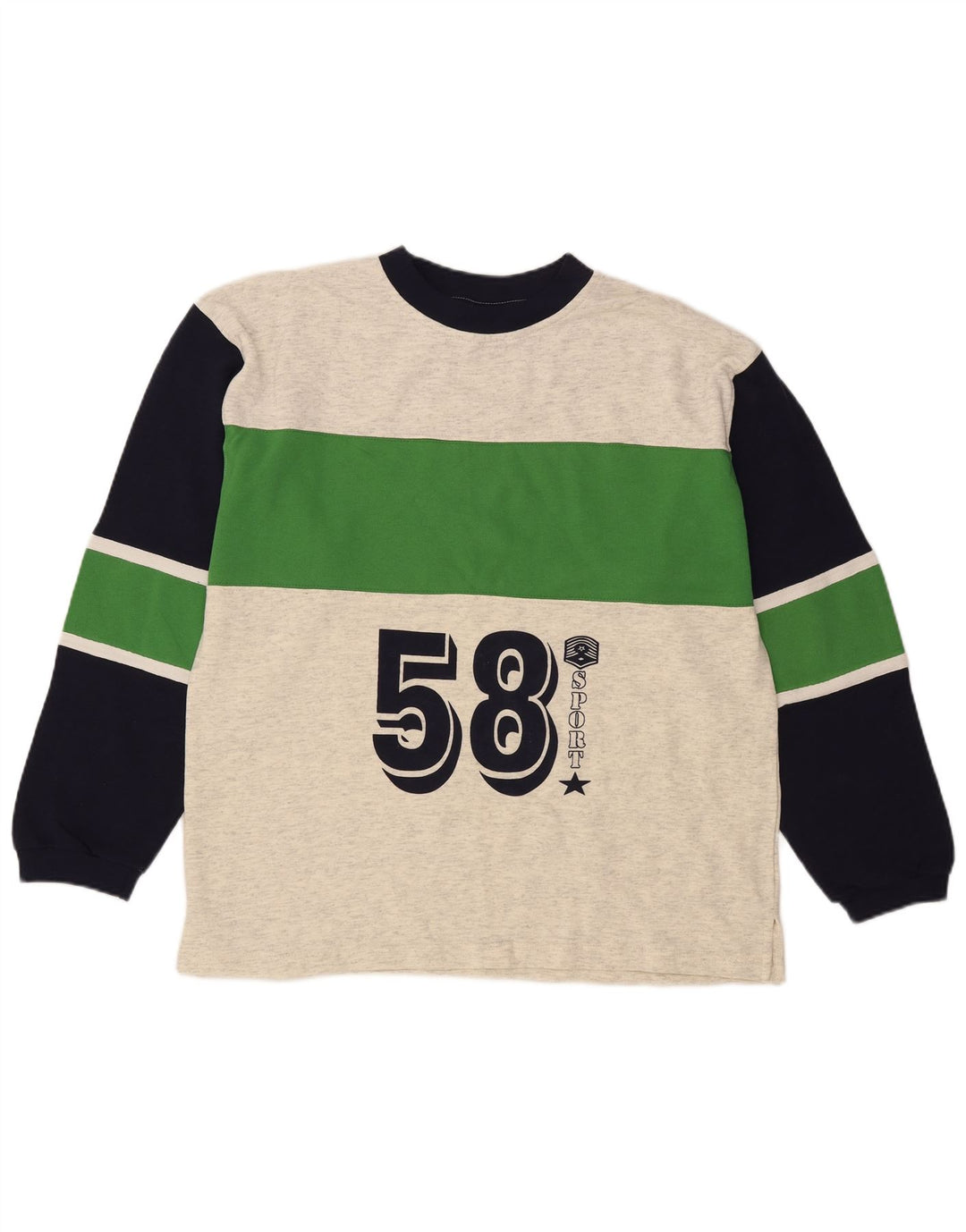 Top gráfico masculino vintage de manga comprida grande bloco colorido cinza