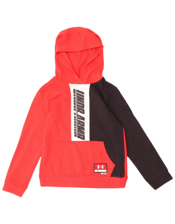 Suéter com capuz gráfico Under Armour Boys 9-10 anos médio vermelho colorblock