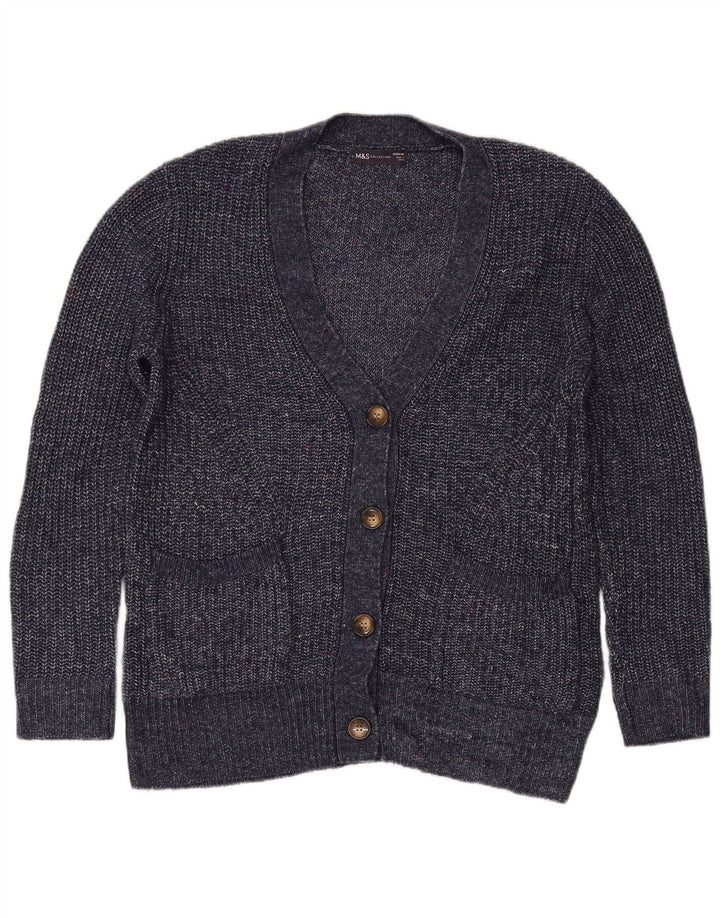 Suéter cardigã feminino Marks & Spencer Reino Unido 14 médio azul marinho manchado