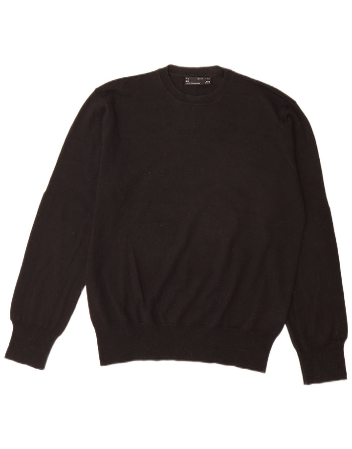 Zara Suéter masculino com gola redonda XL lã preta