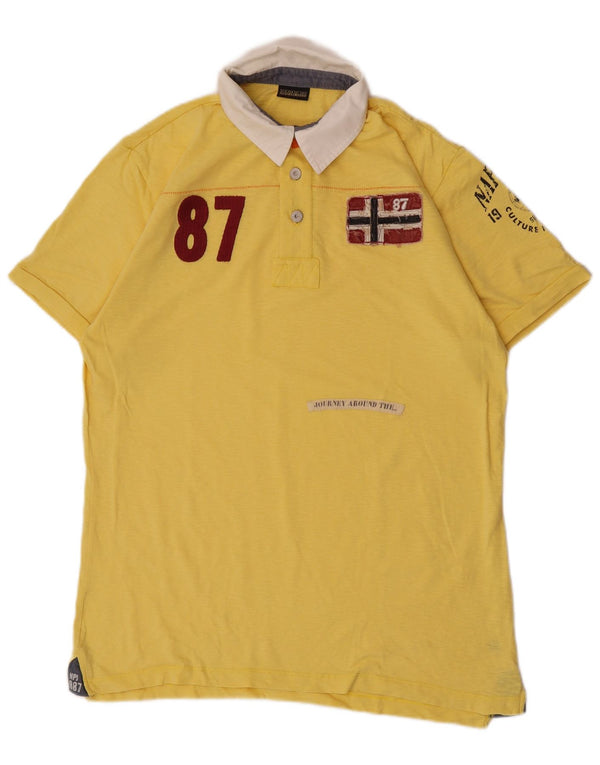 Camisa polo masculina gráfica de rugby Napapijri XL amarelo bloco colorido