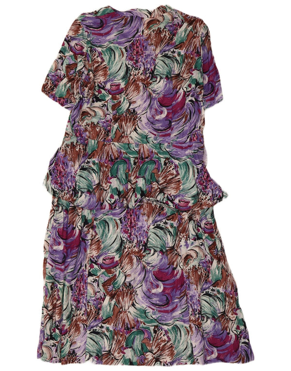 Vestido feminino vintage com padrão abstrato Peplum UK 14 médio multicolorido