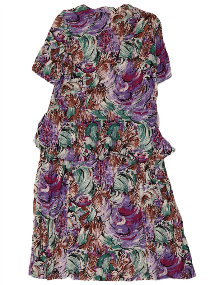 Vestido feminino vintage com padrão abstrato Peplum UK 14 médio multicolorido