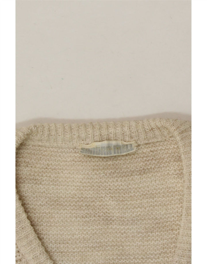 VINTAGE Womens V-Neck Jumper Sweater UK 14 Large Beige Vintage Vintage and Second-Hand Vintage from Messina Hembry 