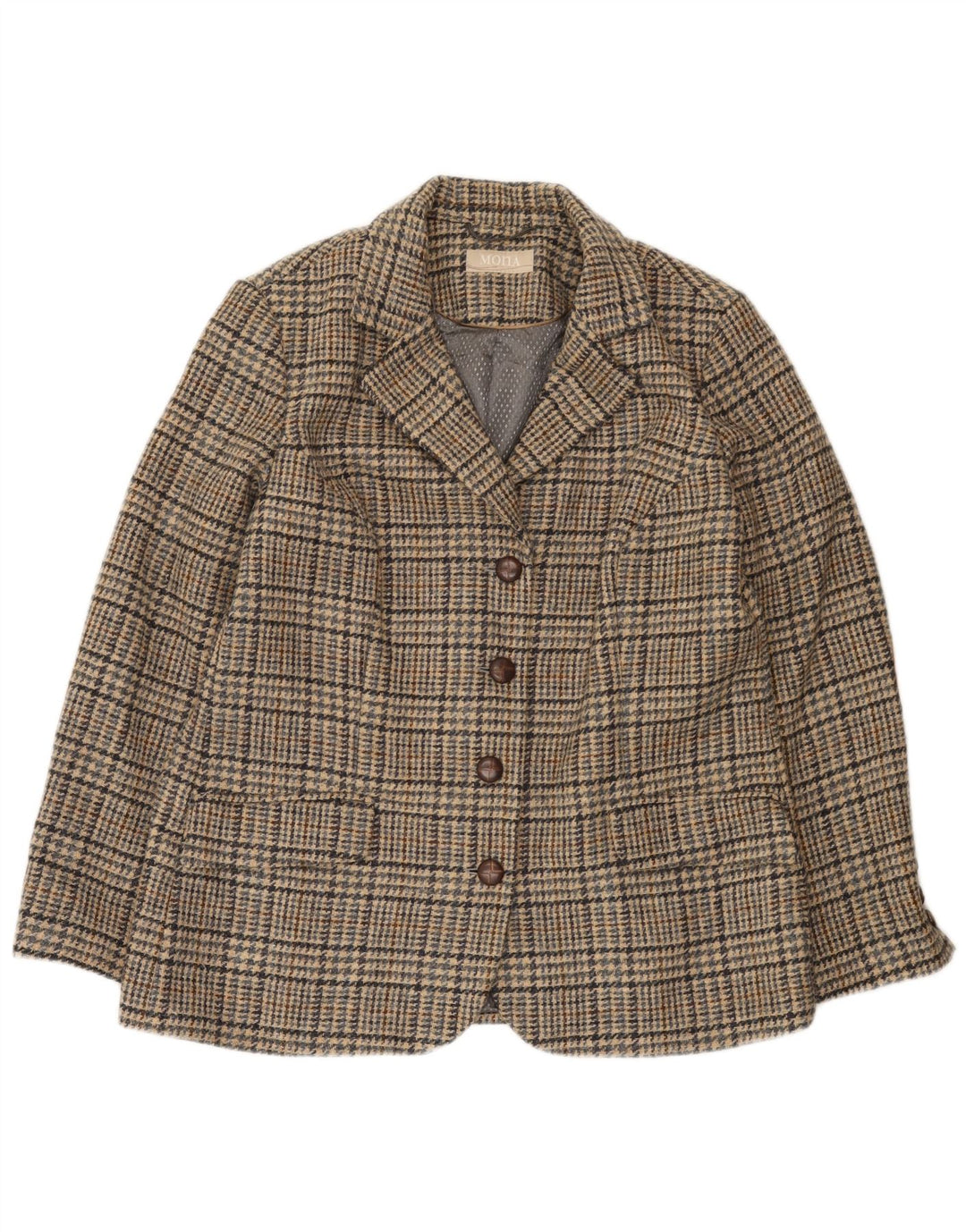Jaqueta blazer feminina Mona com 4 botões Reino Unido 14 grande marrom houndstooth