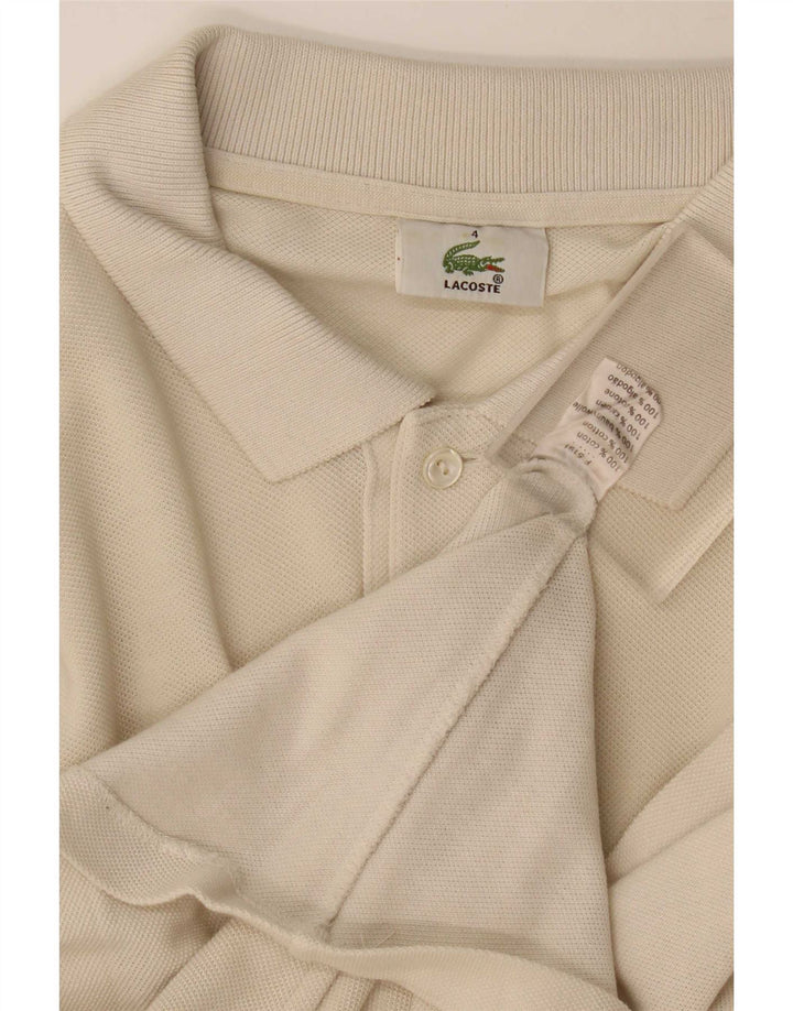 Camisa polo masculina de manga comprida Lacoste tamanho 4 médio algodão branco