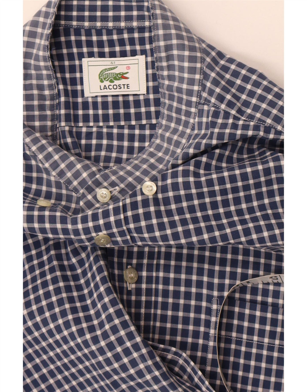 Camisa masculina Lacoste tamanho 41 grande azul marinho guingão