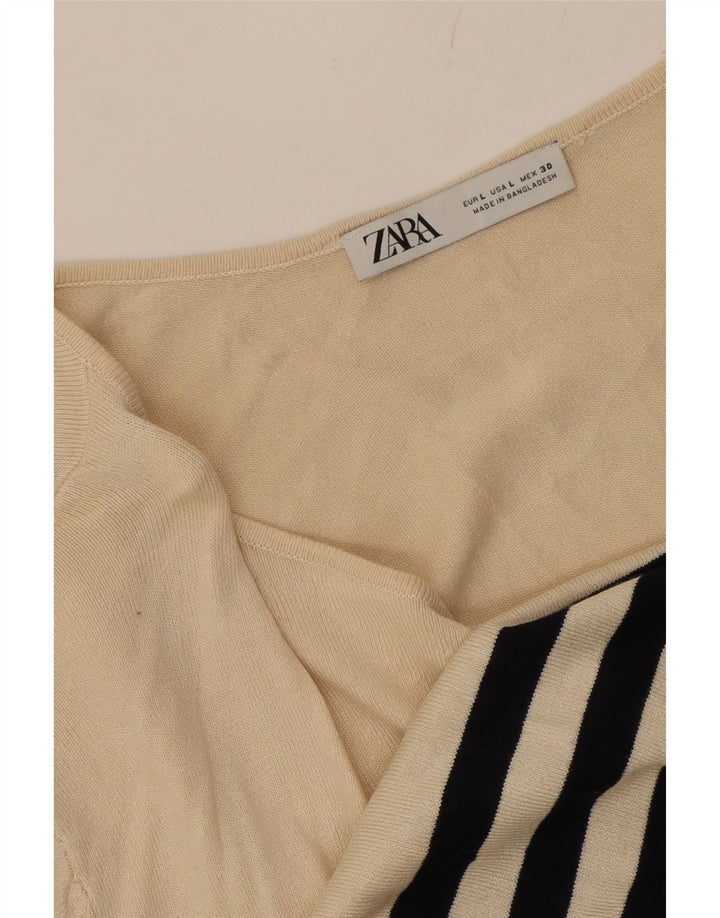 ZARA Womens Boat Neck Jumper Sweater UK 16 Large Off White Striped Vintage Zara and Second-Hand Zara from Messina Hembry 