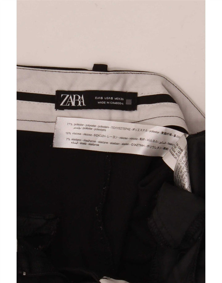 Zara Calça feminina de perna larga pequena W26 L28 poliéster preto