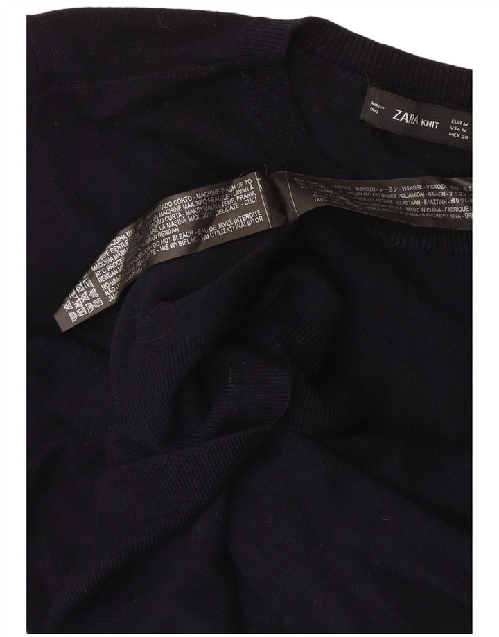 Suéter feminino Zara com gola redonda e viscose preta média UK 12