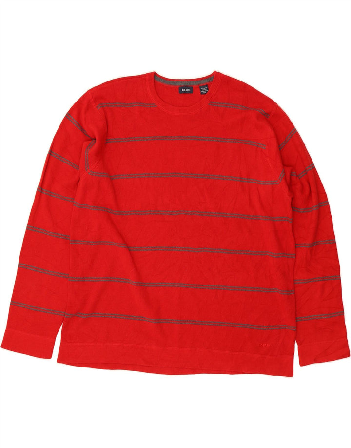 IZOD Mens Crew Neck Jumper Sweater 2XL Red Striped Cotton Vintage Izod and Second-Hand Izod from Messina Hembry 