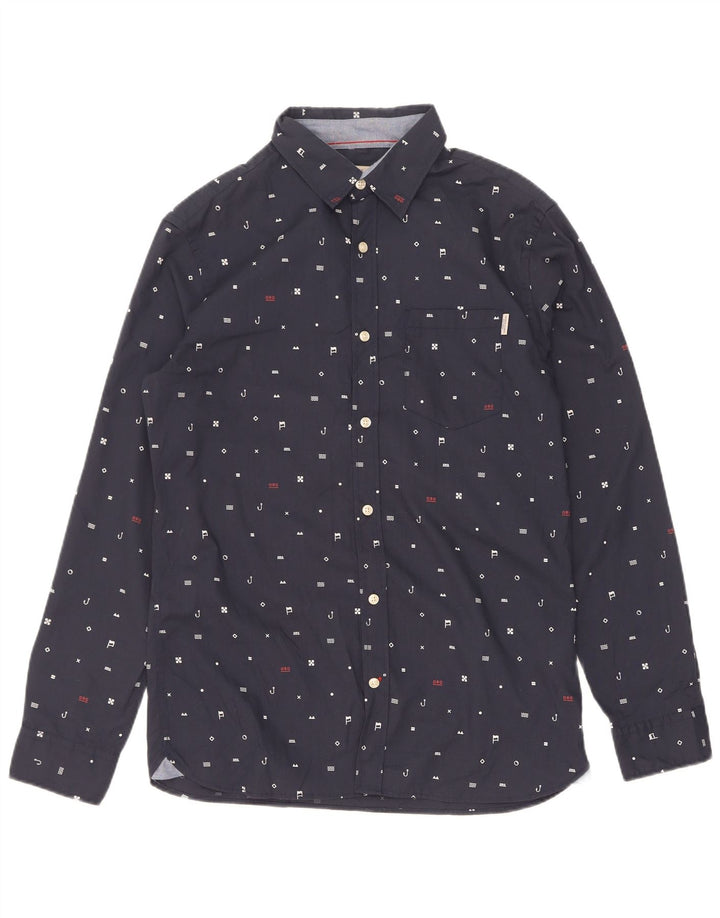 Camisa masculina Jack & Jones com estampa abstrata de poliéster azul marinho médio