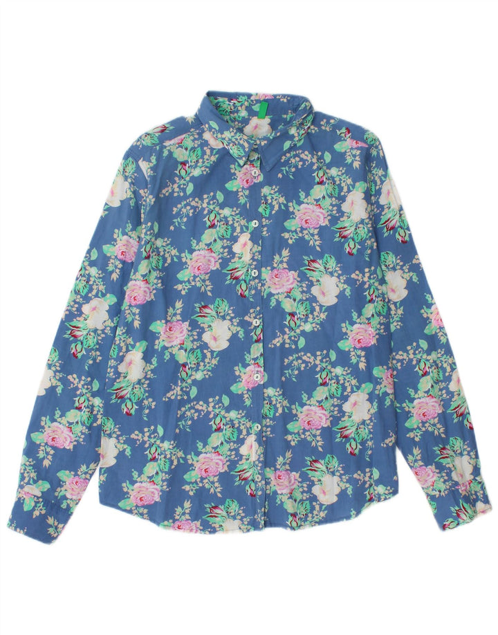 Camisa feminina BENETTON UK 14 azul médio floral