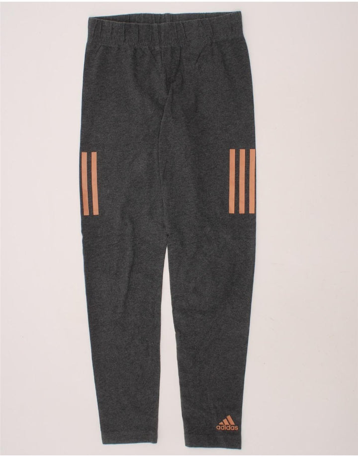 ADIDAS Girls Graphic Leggings 11-12 Years Grey Cotton Vintage Adidas and Second-Hand Adidas from Messina Hembry 