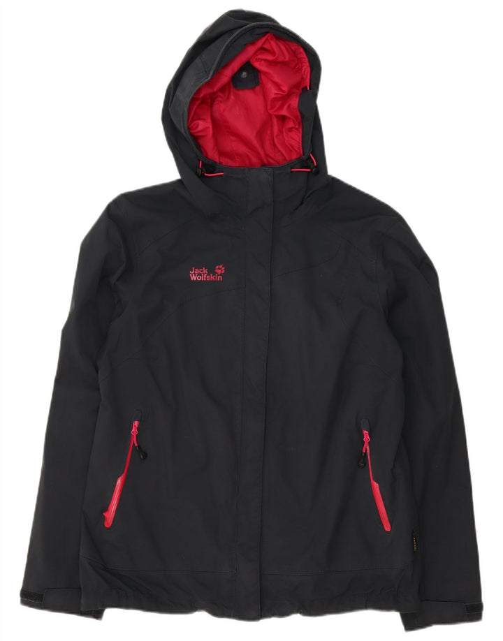 Jaqueta de chuva feminina com capuz Jack Wolfskin UK 16 grande cinza poliamida