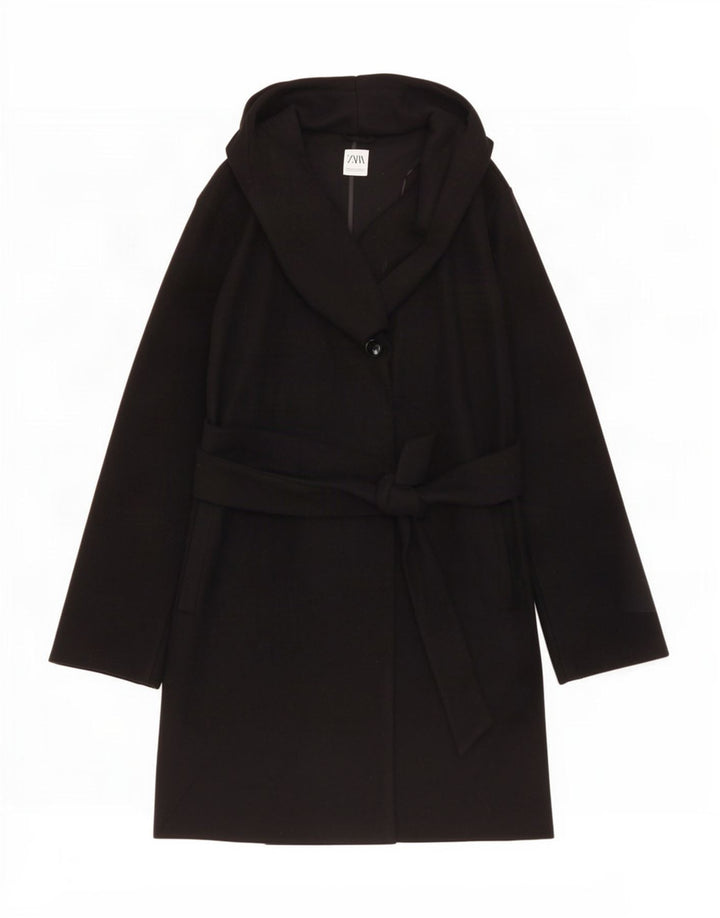 Sobretudo feminino Zara com capuz UK 20 2XL poliéster preto