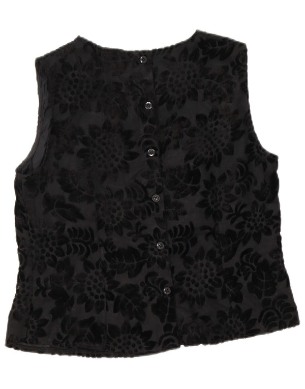 Vintage Womens Sleeveless Crop Blouse Top UK 14 Medium Black Floral