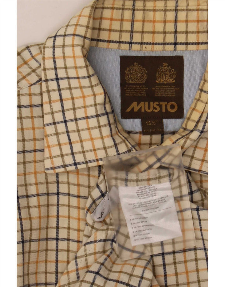 Camisa masculina Musto Regular Fit tamanho 15 1/2 algodão xadrez amarelo médio