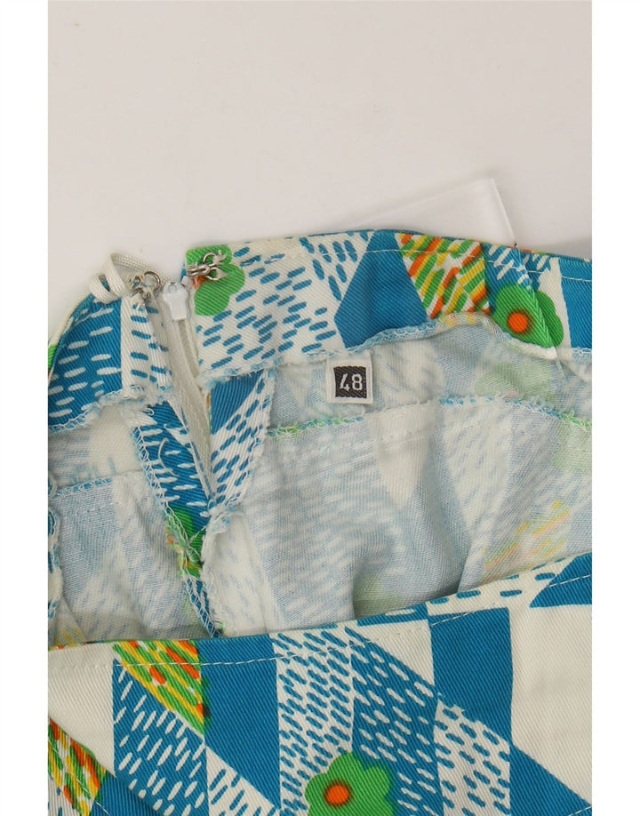 Saia evasê feminina VINTAGE IT 48 XL W38 azul geométrico