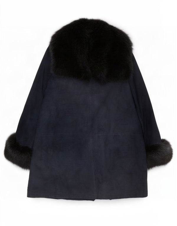 Pancaldi & B Womens Suede Double Breasted Coat UK 18 XL Navy Blue Sheepskin