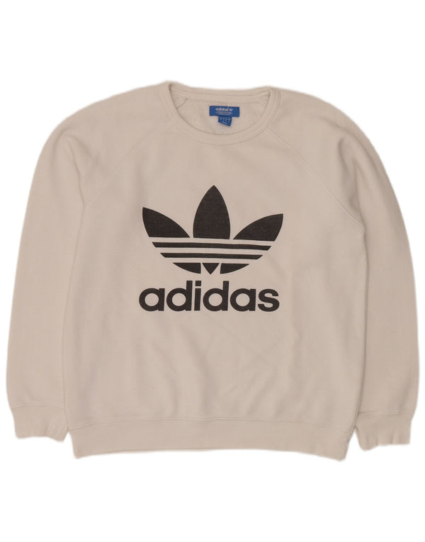 ADIDAS Mens Graphic Sweatshirt Jumper Médio Algodão Branco