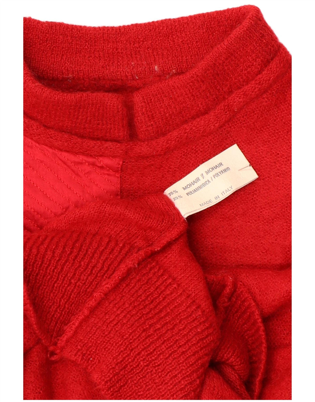 Suéter feminino vintage com gola tartaruga Reino Unido 12 bloco colorido vermelho médio