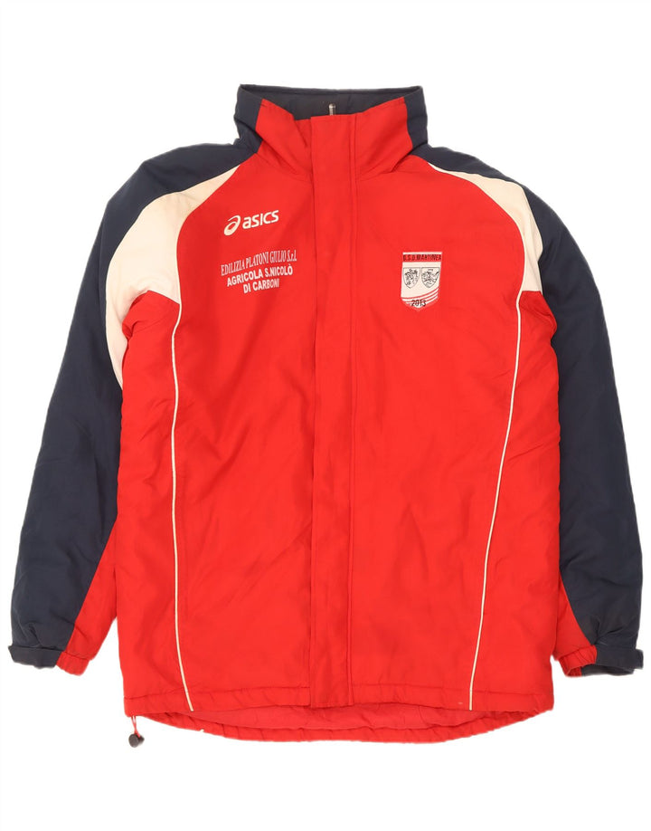 Jaqueta corta-vento masculina Asics Graphic UK 40 grande poliéster colorblock vermelho
