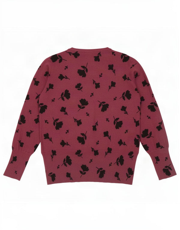 Suéter feminino Marks & Spencer com gola canoa Reino Unido 16 grande floral vermelho