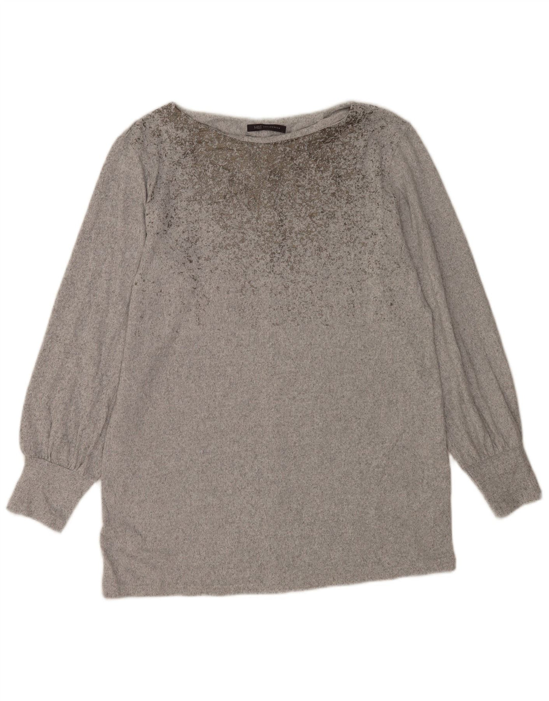 Blusa feminina Marks & Spencer UK 14 poliéster manchado cinza médio
