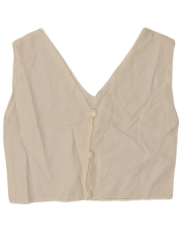 Blusa feminina VINTAGE sem mangas com corte UK 12 médio branco