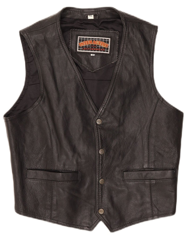 Colete de couro masculino vintage XS couro preto
