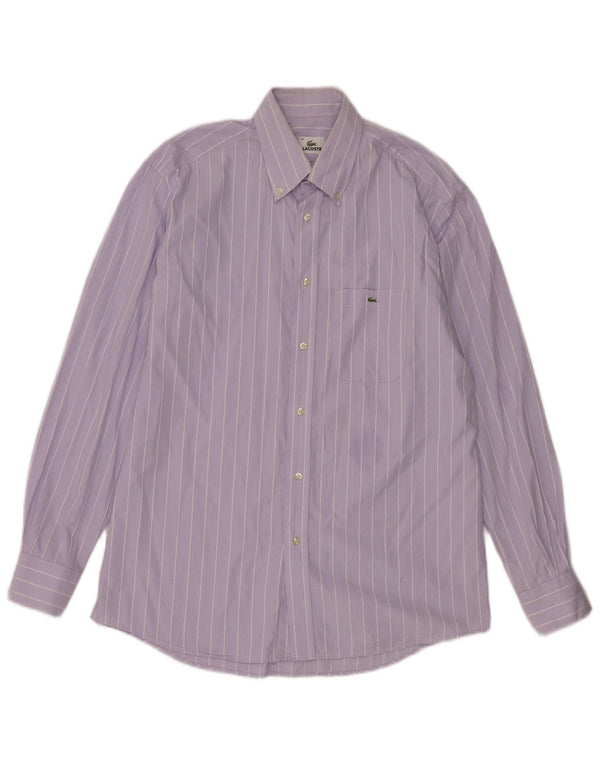 Camisa masculina Lacoste tamanho 42 grande algodão listrado roxo