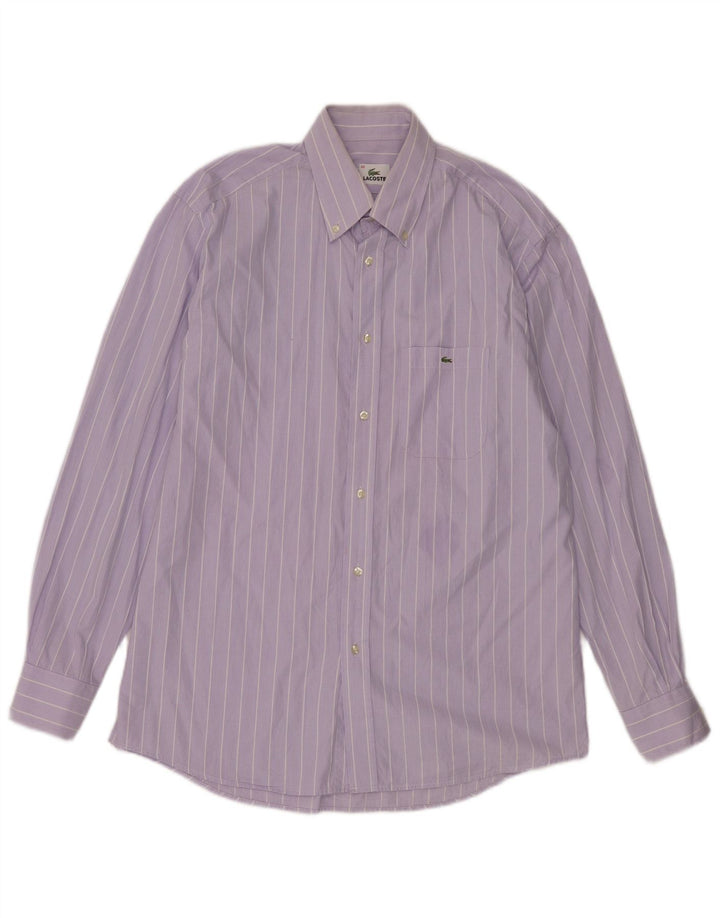 Camisa masculina Lacoste tamanho 42 grande algodão listrado roxo