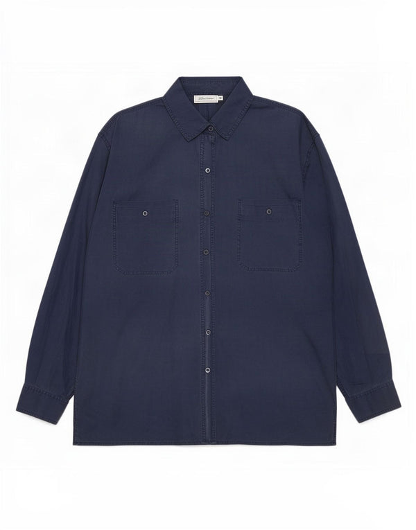 Camisa feminina vintage UK 14 seda azul marinho médio