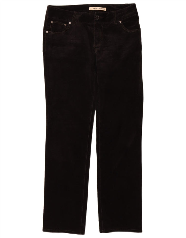 Calça feminina casual de veludo reto DKNY EUA 8 médio W30 L33 preta